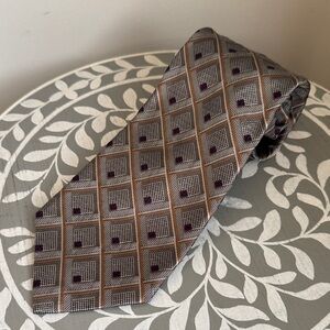 Hickey Freeman Geometric Brown and Purple Silk Tie